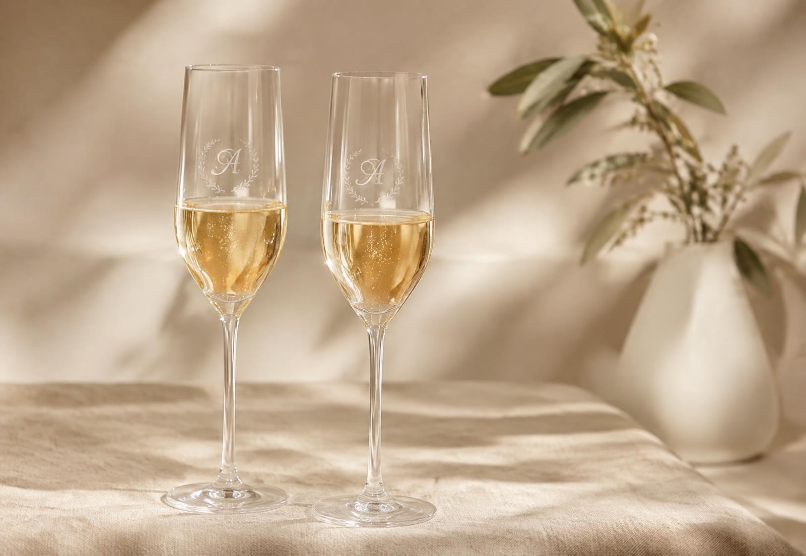 Graverade champagneglas med monogram